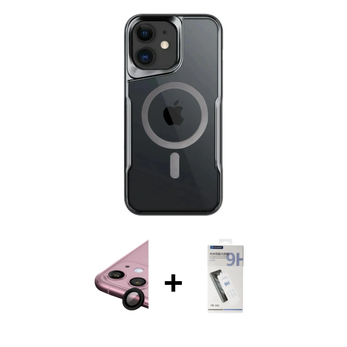 MARSİLYAN™- iPhone 11 Kılıf Yadigar Klasik Özel Seri - Şeffaf Uv Polymer Nano Ekran Koruyucu + Siyah Raze Metal Kamera Lens