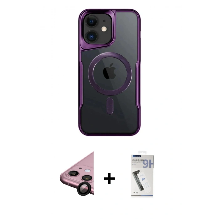 MARSİLYAN™- iPhone 11 Kılıf Yadigar Klasik Özel Seri - Şeffaf Uv Polymer Nano Ekran Koruyucu + Siyah Raze Metal Kamera Lens