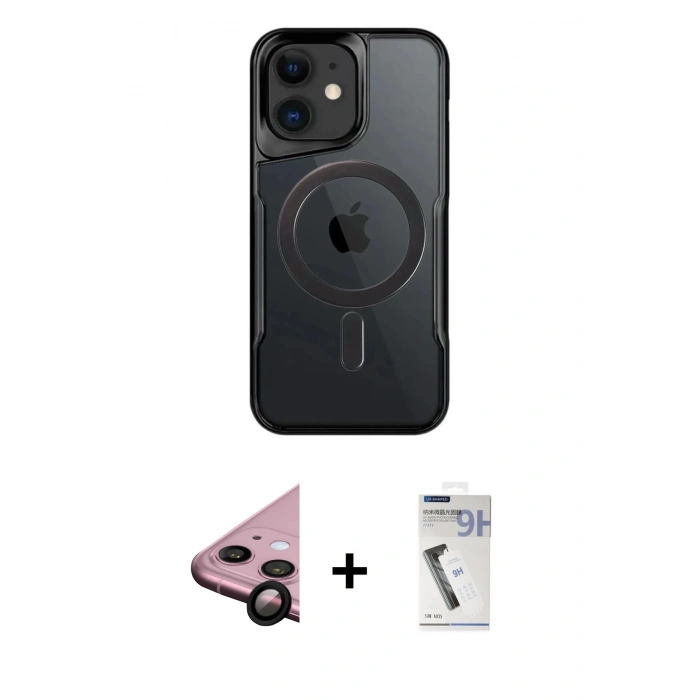 MARSİLYAN™- iPhone 11 Kılıf Yadigar Klasik Özel Seri - Şeffaf Uv Polymer Nano Ekran Koruyucu + Siyah Raze Metal Kamera Lens