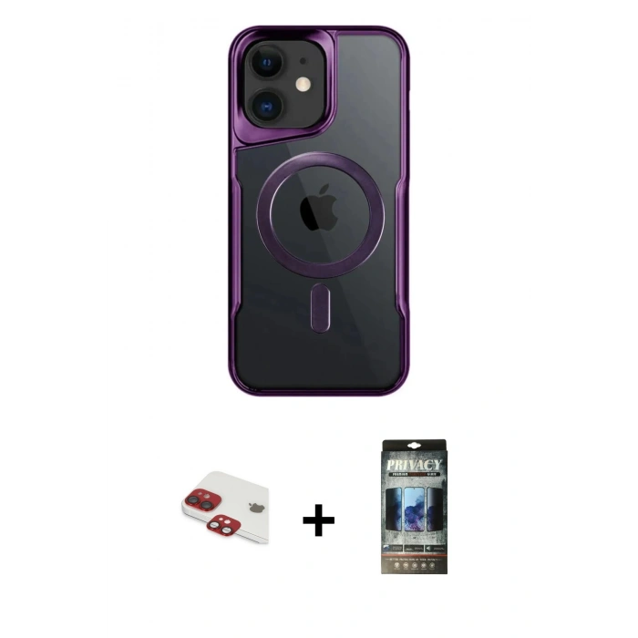MARSİLYAN™- iPhone 11 Kılıf Yadigar Klasik Özel Seri - Siyah 34D Hayalet Izgaralı Cam + Pers Alüminyum Kamera Lens - KI