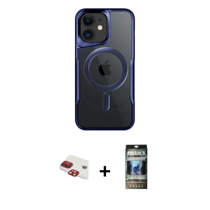 MARSİLYAN™- iPhone 11 Kılıf Yadigar Klasik Özel Seri - Siyah 34D Hayalet Izgaralı Cam + Pers Alüminyum Kamera Lens - KI
