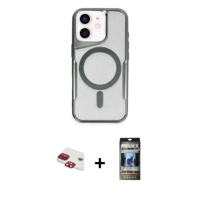 MARSİLYAN™- iPhone 11 Kılıf Yadigar Klasik Özel Seri - Siyah 34D Hayalet Izgaralı Cam + Pers Alüminyum Kamera Lens - KI