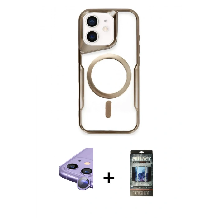 MARSİLYAN™- iPhone 11 Kılıf Yadigar Klasik Özel Seri - Siyah 34D Hayalet Izgaralı Cam + Raze Metal Kamera Lens - MR
