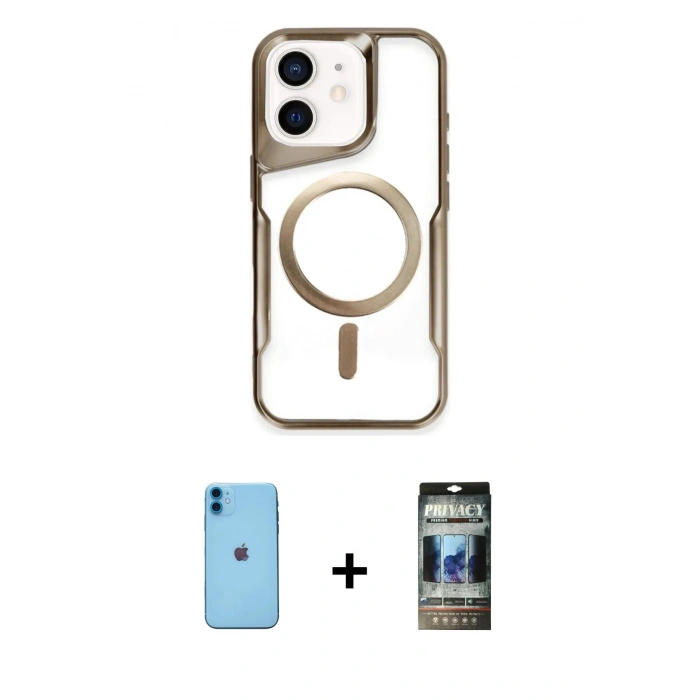 MARSİLYAN™- iPhone 11 Kılıf Yadigar Klasik Özel Seri - Siyah 34D Hayalet Izgaralı Cam + Neon Fosforlu Kamera Lens - MI