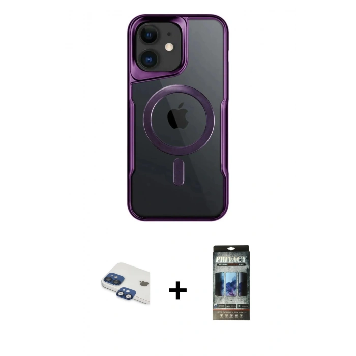 MARSİLYAN™- iPhone 11 Kılıf Yadigar Klasik Özel Seri - Siyah 34D Hayalet Izgaralı Cam + Pers Alüminyum Kamera Lens - LT