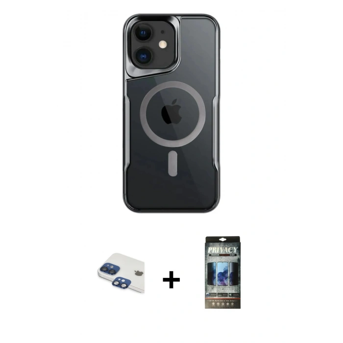 MARSİLYAN™- iPhone 11 Kılıf Yadigar Klasik Özel Seri - Siyah 34D Hayalet Izgaralı Cam + Pers Alüminyum Kamera Lens - LT