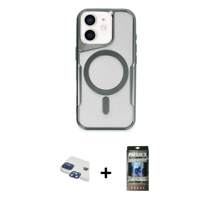 MARSİLYAN™- iPhone 11 Kılıf Yadigar Klasik Özel Seri - Siyah 34D Hayalet Izgaralı Cam + Pers Alüminyum Kamera Lens - LT