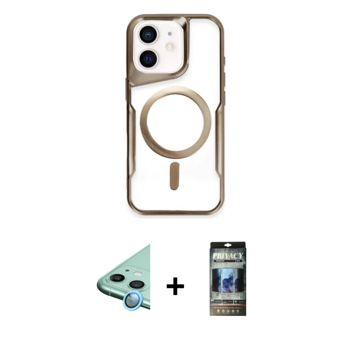 MARSİLYAN™- iPhone 11 Kılıf Yadigar Klasik Özel Seri - Siyah 34D Hayalet Izgaralı Cam + Raze Metal Kamera Lens - MI