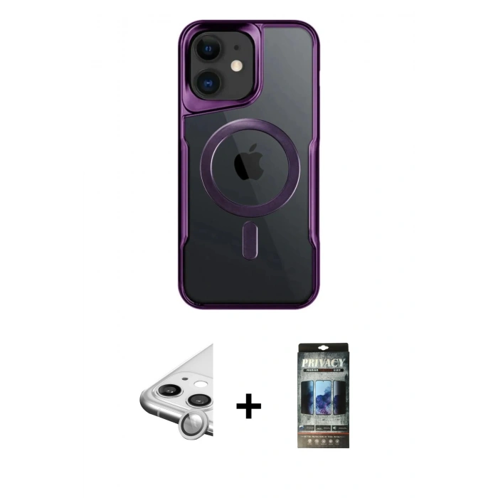 MARSİLYAN™- iPhone 11 Kılıf Yadigar Klasik Özel Seri - Siyah 34D Hayalet Izgaralı Cam + Raze Metal Kamera Lens - GS