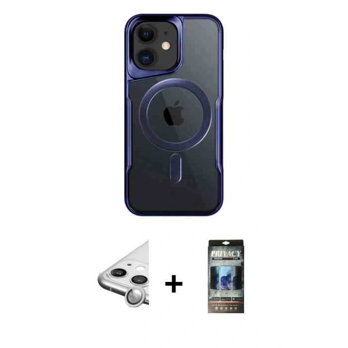 MARSİLYAN™- iPhone 11 Kılıf Yadigar Klasik Özel Seri - Siyah 34D Hayalet Izgaralı Cam + Raze Metal Kamera Lens - GS
