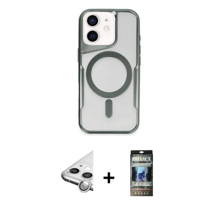 MARSİLYAN™- iPhone 11 Kılıf Yadigar Klasik Özel Seri - Siyah 34D Hayalet Izgaralı Cam + Raze Metal Kamera Lens - GS