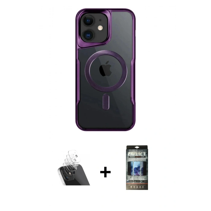 MARSİLYAN™- iPhone 11 Kılıf Yadigar Klasik Özel Seri - Siyah 34D Hayalet Izgaralı Cam + Kamera Lens Koruma Cam - SF