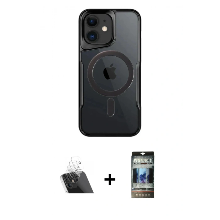 MARSİLYAN™- iPhone 11 Kılıf Yadigar Klasik Özel Seri - Siyah 34D Hayalet Izgaralı Cam + Kamera Lens Koruma Cam - SF