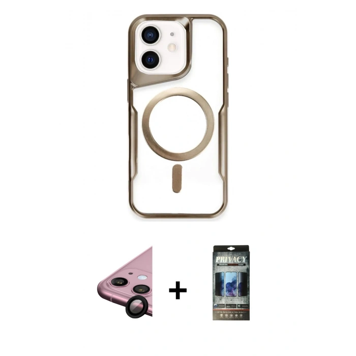 MARSİLYAN™- iPhone 11 Kılıf Yadigar Klasik Özel Seri - Siyah 34D Hayalet Izgaralı Cam + Raze Metal Kamera Lens - SH