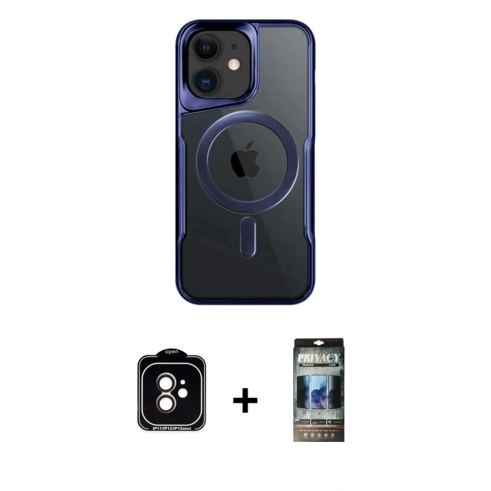MARSİLYAN™- iPhone 11 Kılıf Yadigar Klasik Özel Seri - Siyah 34D Hayalet Izgaralı Cam + PVD Metal Kamera Lens - TU