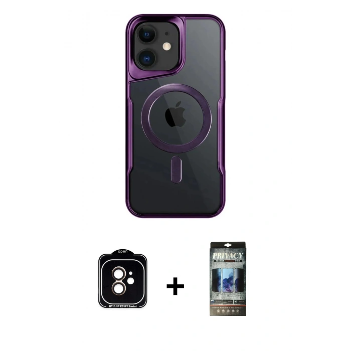 MARSİLYAN™- iPhone 11 Kılıf Yadigar Klasik Özel Seri - Siyah 34D Hayalet Izgaralı Cam + PVD Metal Kamera Lens - TU