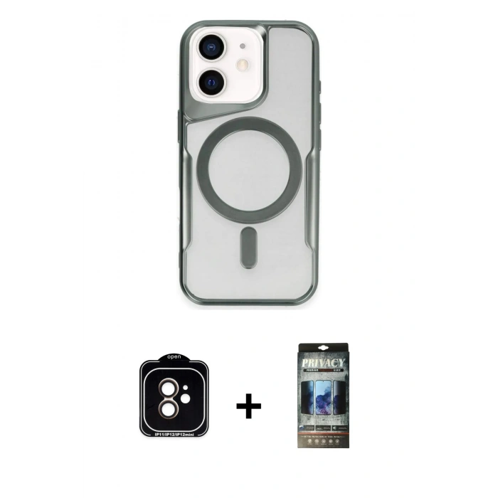 MARSİLYAN™- iPhone 11 Kılıf Yadigar Klasik Özel Seri - Siyah 34D Hayalet Izgaralı Cam + PVD Metal Kamera Lens - TU