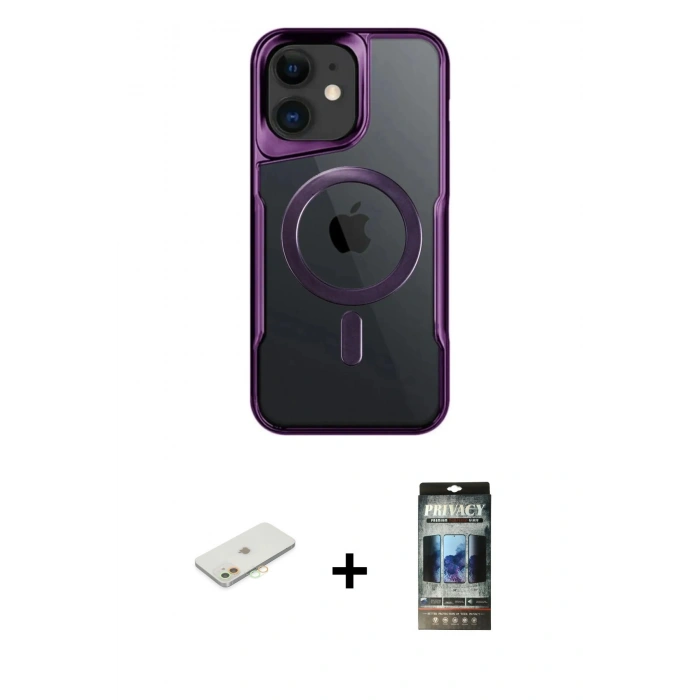 MARSİLYAN™- iPhone 11 Kılıf Yadigar Klasik Özel Seri - Siyah 34D Hayalet Izgaralı Cam + Renkli Kamera Lens Koruma Cam - TU