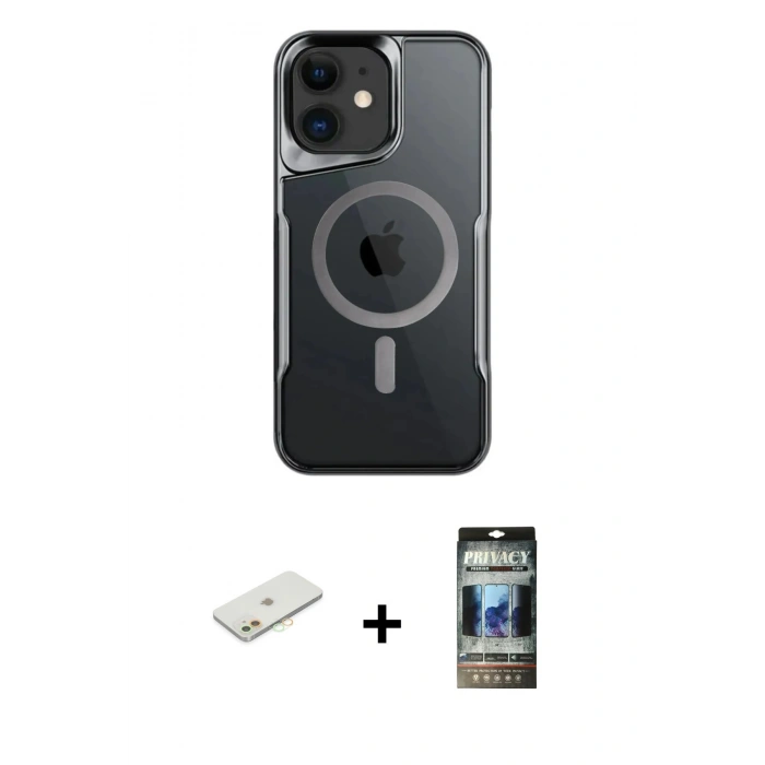 MARSİLYAN™- iPhone 11 Kılıf Yadigar Klasik Özel Seri - Siyah 34D Hayalet Izgaralı Cam + Renkli Kamera Lens Koruma Cam - TU