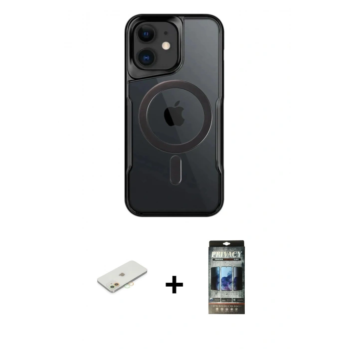 MARSİLYAN™- iPhone 11 Kılıf Yadigar Klasik Özel Seri - Siyah 34D Hayalet Izgaralı Cam + Renkli Kamera Lens Koruma Cam - TU