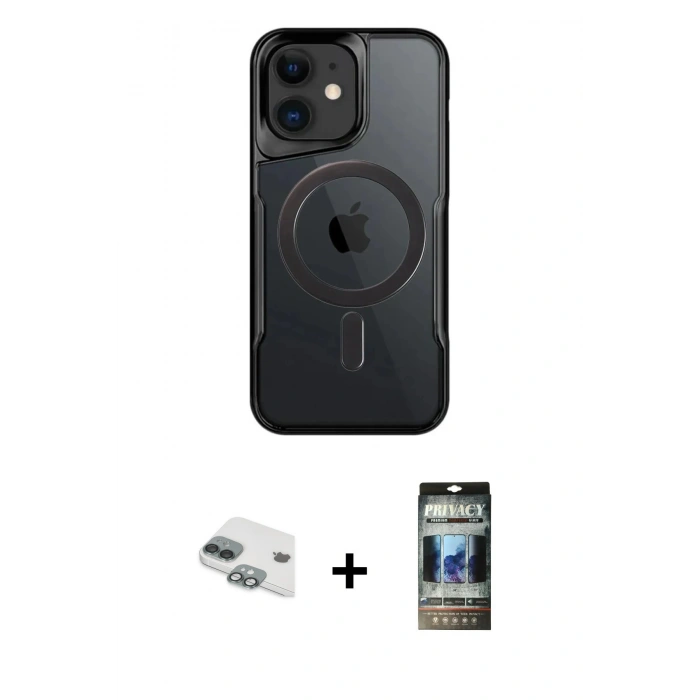MARSİLYAN™- iPhone 11 Kılıf Yadigar Klasik Özel Seri - Siyah 34D Hayalet Izgaralı Cam + Yeşil Pers Alüminyum Kamera Lens