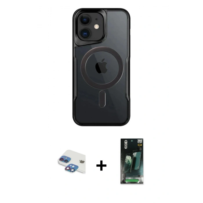 MARSİLYAN™- iPhone 11 Kılıf Yadigar Klasik Özel Seri - Siyah 360 Mat Full Body Arka Koruyucu + Pers Alüminyum Kamera Lens - GI