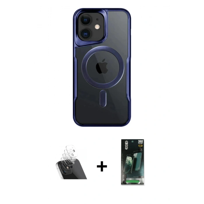 MARSİLYAN™- iPhone 11 Kılıf Yadigar Klasik Özel Seri - Siyah 360 Mat Full Body Arka Koruyucu + Kamera Lens Koruma Cam - SF
