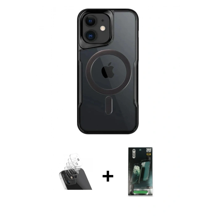 MARSİLYAN™- iPhone 11 Kılıf Yadigar Klasik Özel Seri - Siyah 360 Mat Full Body Arka Koruyucu + Kamera Lens Koruma Cam - SF