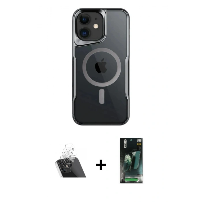 MARSİLYAN™- iPhone 11 Kılıf Yadigar Klasik Özel Seri - Siyah 360 Mat Full Body Arka Koruyucu + Kamera Lens Koruma Cam - SF