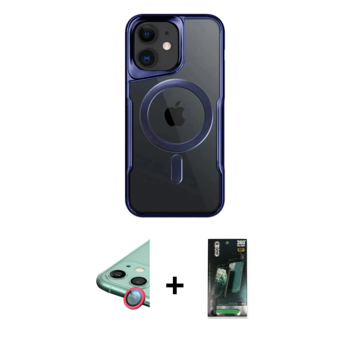 MARSİLYAN™- iPhone 11 Kılıf Yadigar Klasik Özel Seri - Siyah 360 Mat Full Body Arka Koruyucu + Raze Metal Kamera Lens - KI