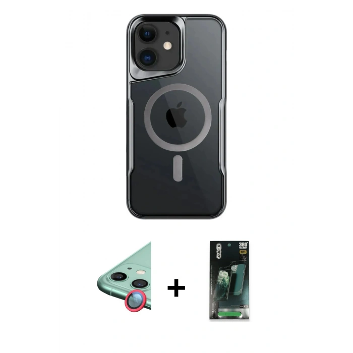 MARSİLYAN™- iPhone 11 Kılıf Yadigar Klasik Özel Seri - Siyah 360 Mat Full Body Arka Koruyucu + Raze Metal Kamera Lens - KI