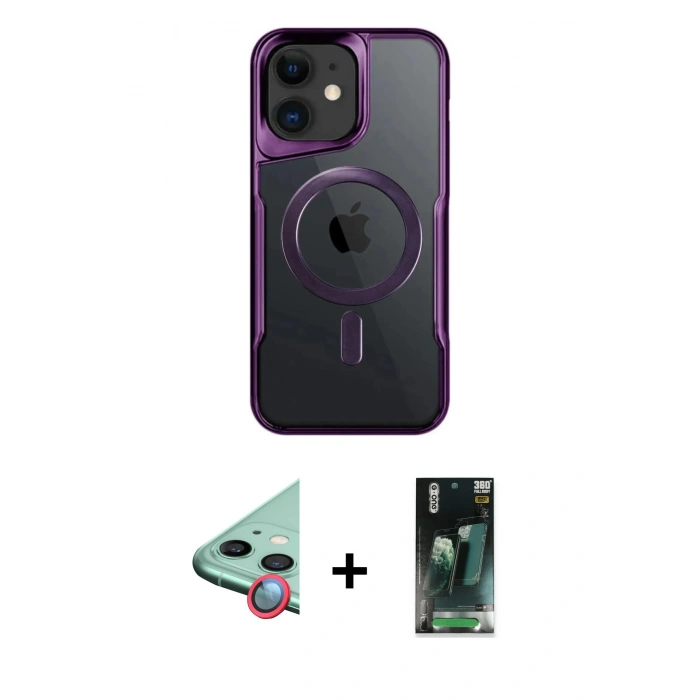MARSİLYAN™- iPhone 11 Kılıf Yadigar Klasik Özel Seri - Siyah 360 Mat Full Body Arka Koruyucu + Raze Metal Kamera Lens - KI