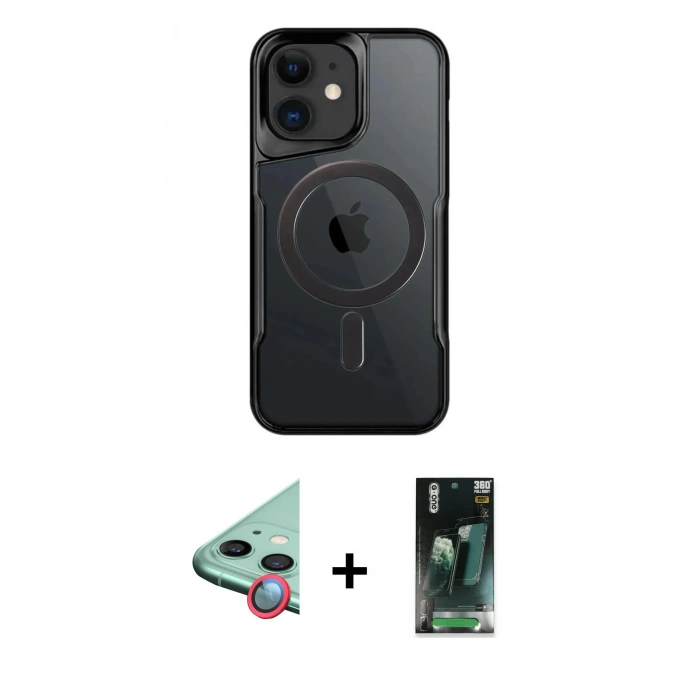 MARSİLYAN™- iPhone 11 Kılıf Yadigar Klasik Özel Seri - Siyah 360 Mat Full Body Arka Koruyucu + Raze Metal Kamera Lens - KI