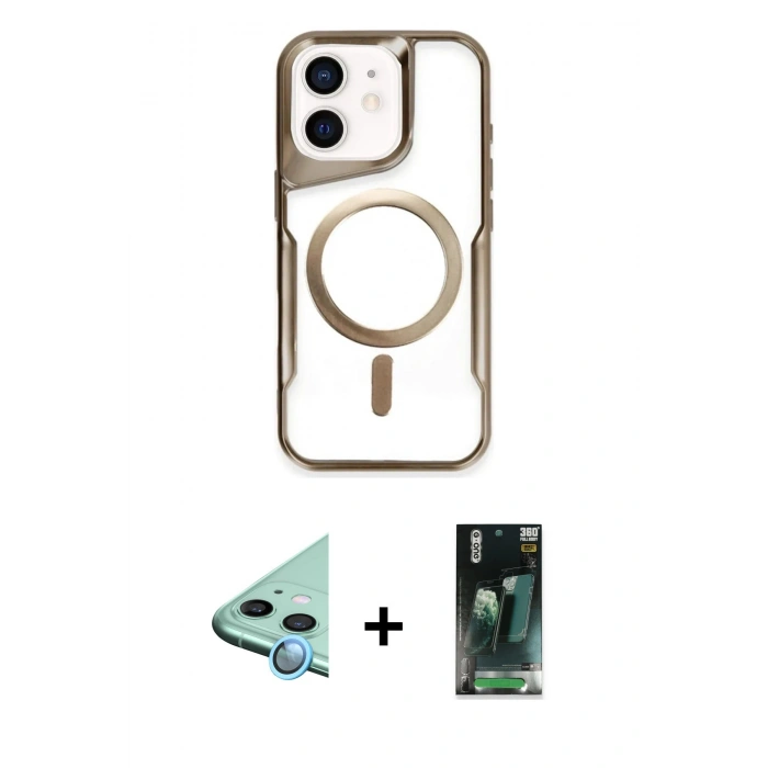 MARSİLYAN™- iPhone 11 Kılıf Yadigar Klasik Özel Seri - Siyah 360 Mat Full Body Arka Koruyucu + Raze Metal Kamera Lens - MI