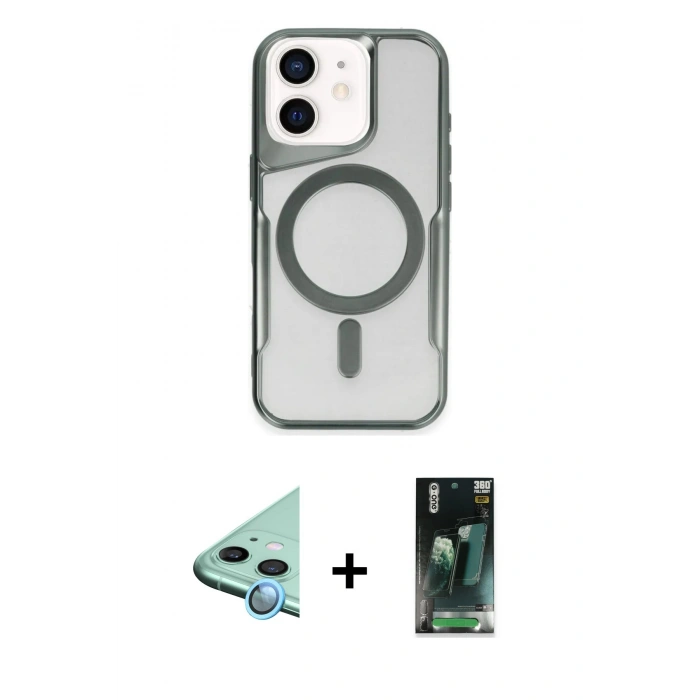 MARSİLYAN™- iPhone 11 Kılıf Yadigar Klasik Özel Seri - Siyah 360 Mat Full Body Arka Koruyucu + Raze Metal Kamera Lens - MI