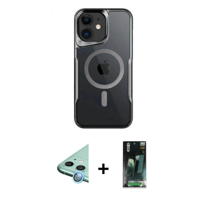 MARSİLYAN™- iPhone 11 Kılıf Yadigar Klasik Özel Seri - Siyah 360 Mat Full Body Arka Koruyucu + Raze Metal Kamera Lens - MI
