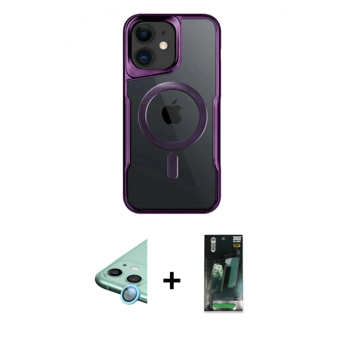 MARSİLYAN™- iPhone 11 Kılıf Yadigar Klasik Özel Seri - Siyah 360 Mat Full Body Arka Koruyucu + Raze Metal Kamera Lens - MI