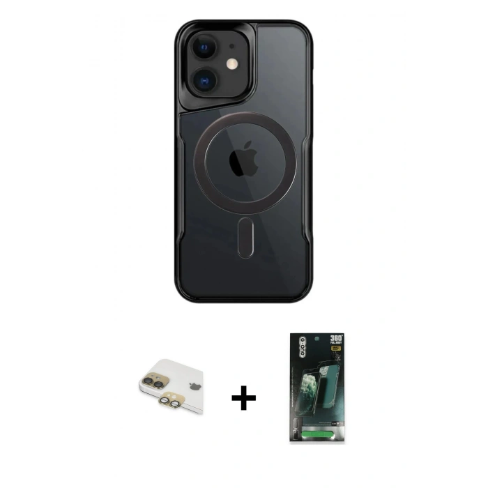 MARSİLYAN™- iPhone 11 Kılıf Yadigar Klasik Özel Seri - Siyah 360 Mat Full Body Arka Koruyucu + Pers Alüminyum Kamera Lens - GD