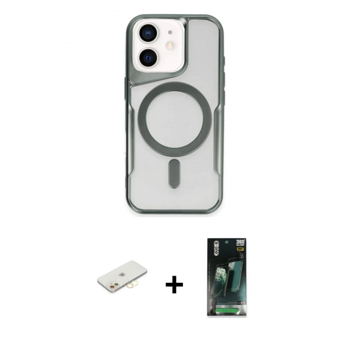 MARSİLYAN™- iPhone 11 Kılıf Yadigar Klasik Özel Seri - Siyah 360 Mat Full Body Arka Koruyucu + Renkli Kamera Lens Koruma Cam - SI