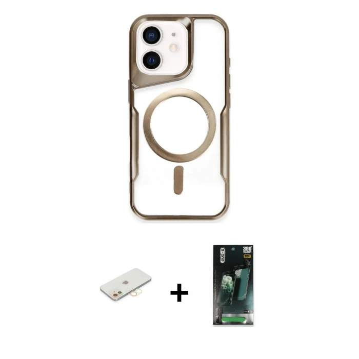 MARSİLYAN™- iPhone 11 Kılıf Yadigar Klasik Özel Seri - Siyah 360 Mat Full Body Arka Koruyucu + Renkli Kamera Lens Koruma Cam - SI