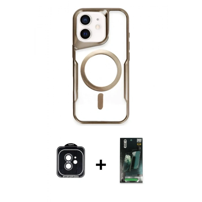 MARSİLYAN™- iPhone 11 Kılıf Yadigar Klasik Özel Seri - Siyah 360 Mat Full Body Arka Koruyucu + PVD Metal Kamera Lens - SH