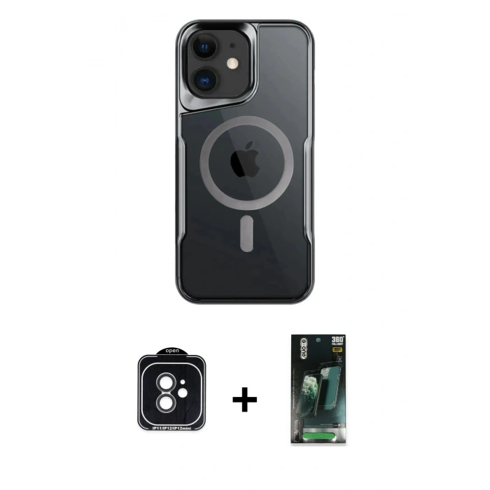 MARSİLYAN™- iPhone 11 Kılıf Yadigar Klasik Özel Seri - Siyah 360 Mat Full Body Arka Koruyucu + PVD Metal Kamera Lens - SH
