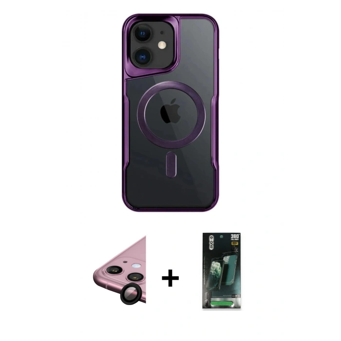 MARSİLYAN™- iPhone 11 Kılıf Yadigar Klasik Özel Seri - Siyah 360 Mat Full Body Arka Koruyucu + Raze Metal Kamera Lens - SH