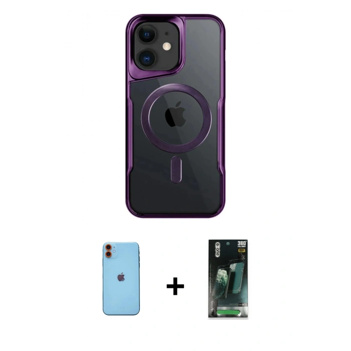 MARSİLYAN™- iPhone 11 Kılıf Yadigar Klasik Özel Seri - Siyah 360 Mat Full Body Arka Koruyucu + Neon Fosforlu Kamera Lens - TU