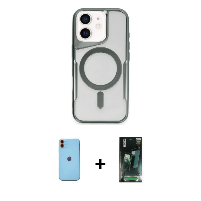MARSİLYAN™- iPhone 11 Kılıf Yadigar Klasik Özel Seri - Siyah 360 Mat Full Body Arka Koruyucu + Neon Fosforlu Kamera Lens - TU
