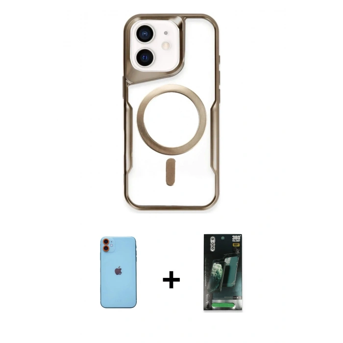 MARSİLYAN™- iPhone 11 Kılıf Yadigar Klasik Özel Seri - Siyah 360 Mat Full Body Arka Koruyucu + Neon Fosforlu Kamera Lens - TU
