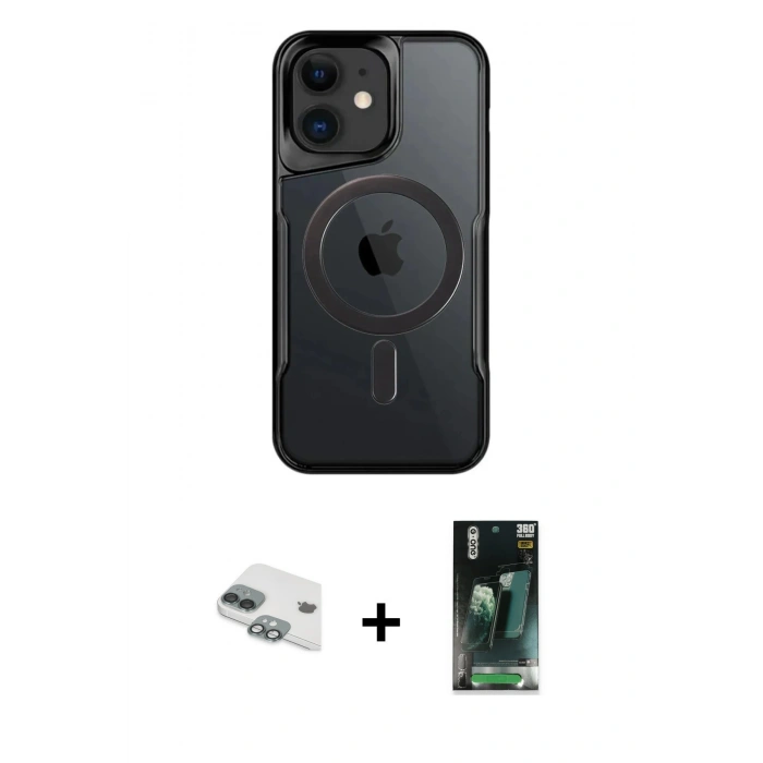 MARSİLYAN™- iPhone 11 Kılıf Yadigar Klasik Özel Seri - Siyah 360 Mat Full Body Arka Koruyucu + Pers Alüminyum Kamera Lens - YL