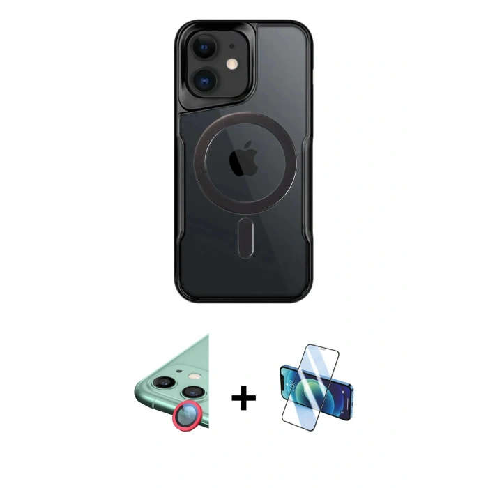 MARSİLYAN™- iPhone 11 Kılıf Yadigar Klasik Özel Seri - Siyah 3D Antistatik Cam Ekran Koruyucu + Raze Metal Kamera Lens - KI