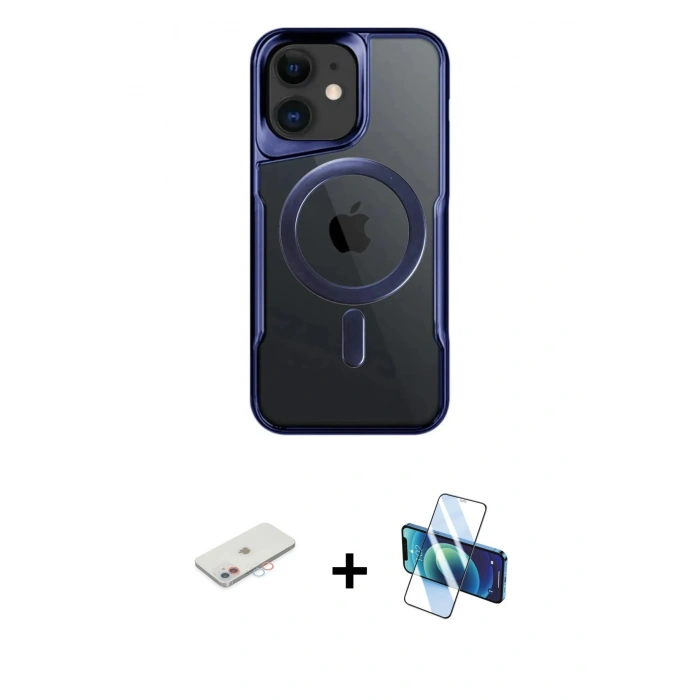 MARSİLYAN™- iPhone 11 Kılıf Yadigar Klasik Özel Seri - Siyah 3D Antistatik Cam Ekran Koruyucu + Renkli Kamera Lens Koruma Cam - PE