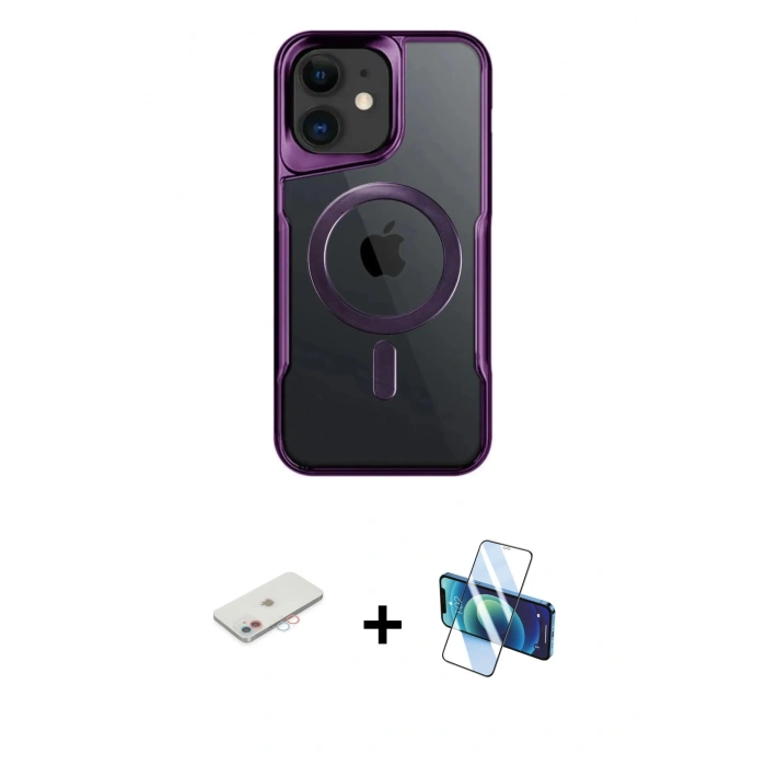 MARSİLYAN™- iPhone 11 Kılıf Yadigar Klasik Özel Seri - Siyah 3D Antistatik Cam Ekran Koruyucu + Renkli Kamera Lens Koruma Cam - PE
